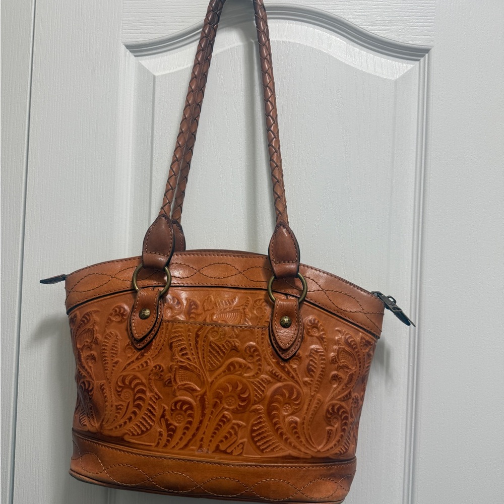 Tooled leather handbag, Patricia
Nash Embossed Leather Tote Handbag in Brown